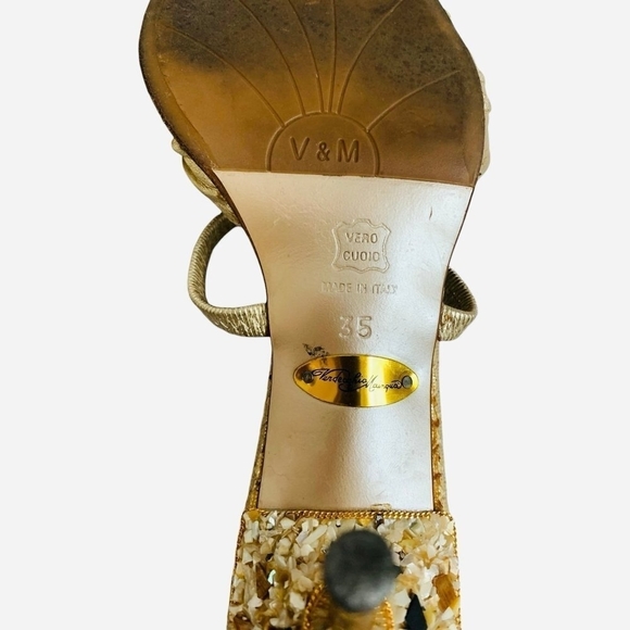 Vintage VERDECCHIA & MAINQUA Gold Snakeskin Leather Mules EU35 US5.5 - Picture 6 of 6